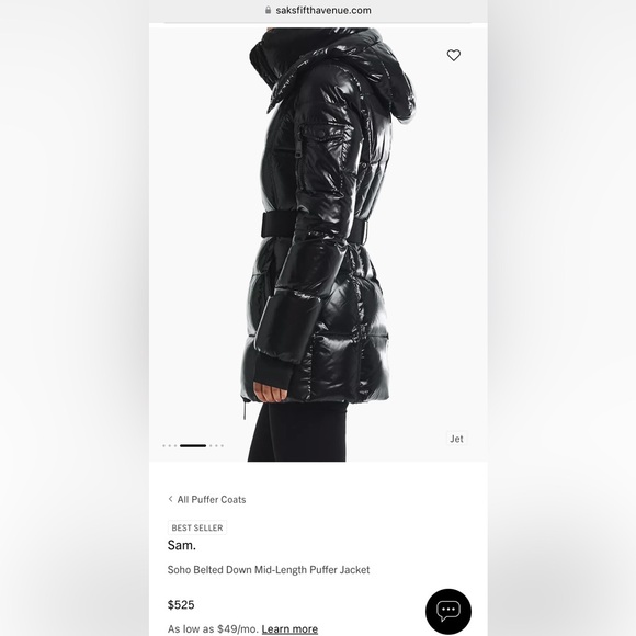 Sam. Soho Belted Down Mid-Length Puffer Jacket. Size Small. - Picture 2 of 5